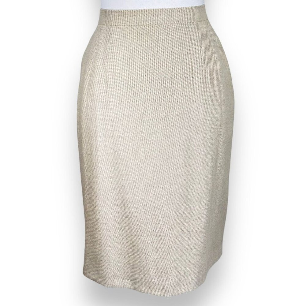 Vintage ESCADA Margaretha Ley 90s Beige Silk Wool Blend Pencil Skirt 36 / S